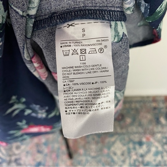 Banana Republic Navy Blue Puff Sleeve Floral Midi Fit & Flare Dress V-Neck Sz S - Picture 10 of 13